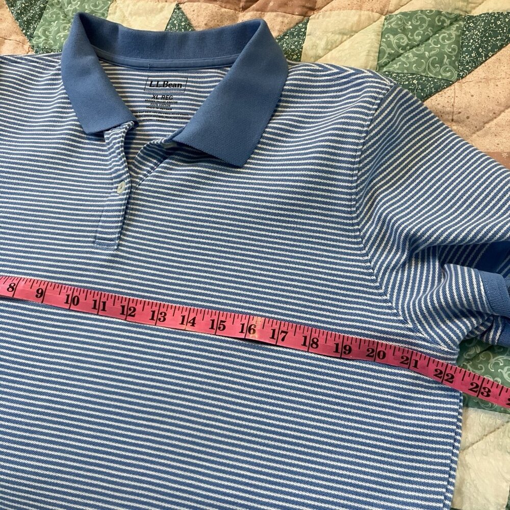 L.L. Bean Polo Womens XL Blue Stripe Golf Preppy Academia Coastal‎ - Picture 2 of 5